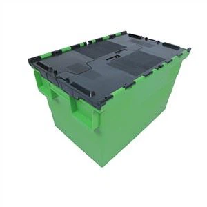 Caja de mudanza de plástico con tapa adjunta