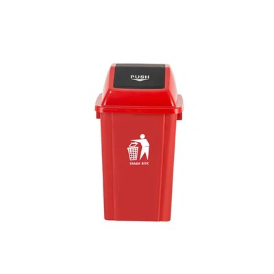 Papelera de reciclaje con tapa superior abatible rectangular roja-