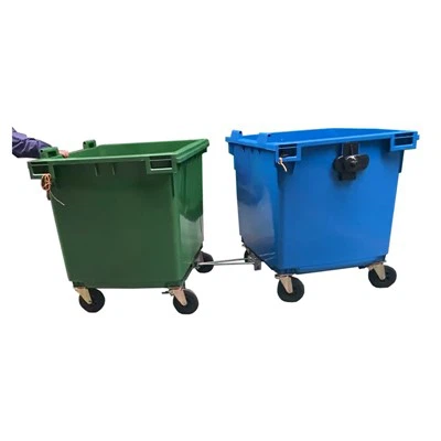Contenedores con ruedas de plástico de 1100 L con gancho de remolque
